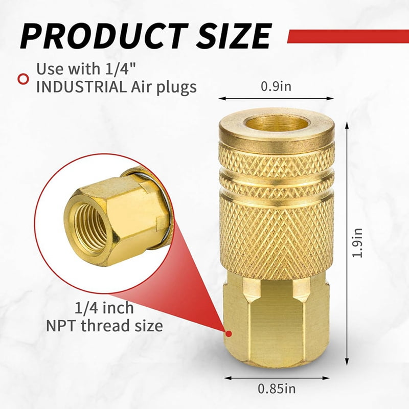 1/4-Inch Brass Female Industrial Coupler,10 Pack Quick Connect Air Couplers NPT Internal for Air Hose Accessories