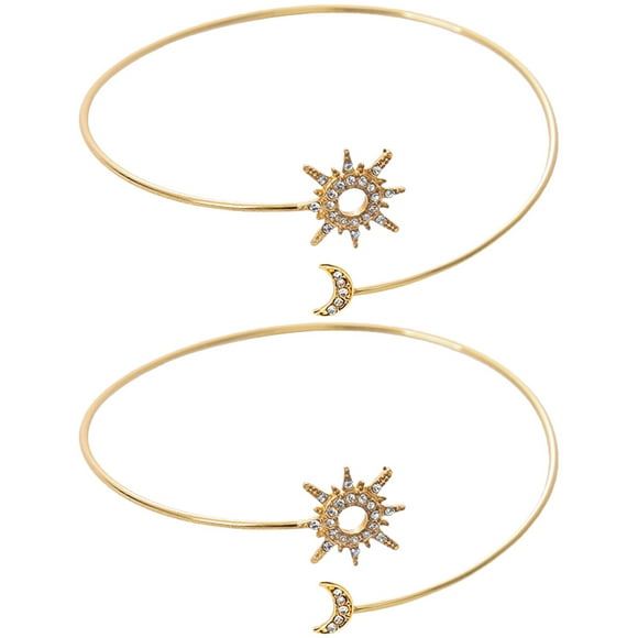 2Pcs Cuff Bangle Bracelets for Women Golden Arm Cuff 8.5x3.3in