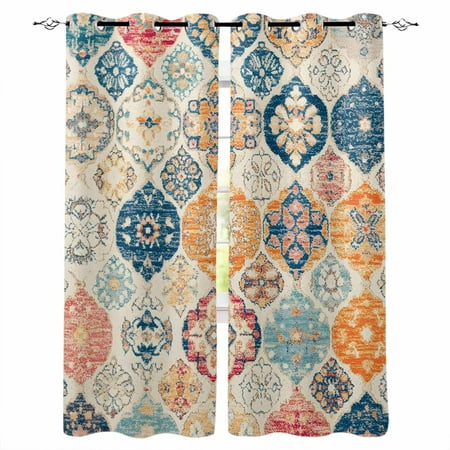 Boho Morocco Blackout Curtains 84 Inches Long,Thermal Insualted Grommet Curtains & Drapes,Retro Farmhouse Ethnic Neutral Aesthetic Room Darking Curtains for Living Room Bedroom 2 Panels 52"W x84"L