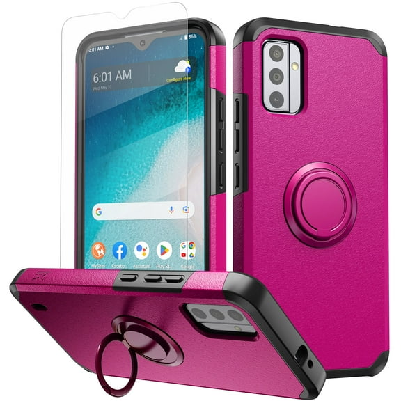 For Nokia C210 Kickstand Tough Hybrid with 360° Rotate Ring Stand Magnetic PC TPU Shockproof   Screen Protectror Cover ,Xpm Phone Case [ Hot Pink ]