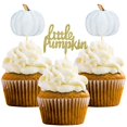 thumbnail image 1 of Adornos para cupcakes de calabaza pequeña, cumpleaños de Acción de Gracias, baby shower, decoraciones para fiestas temáticas de otoño, suministros para revelar género, juego de 24 (azul), 1 of 6