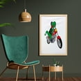 thumbnail image 2 of Dinosaur Bicycle Wall Art with Frame, Funny Cartoonish Illustration of a T-rex Riding a Motorcycle Print, Printed Fabric Poster for Bathroom Living Room, 23" x 35", Green Multicolor, by Ambesonne, 2 of 2
