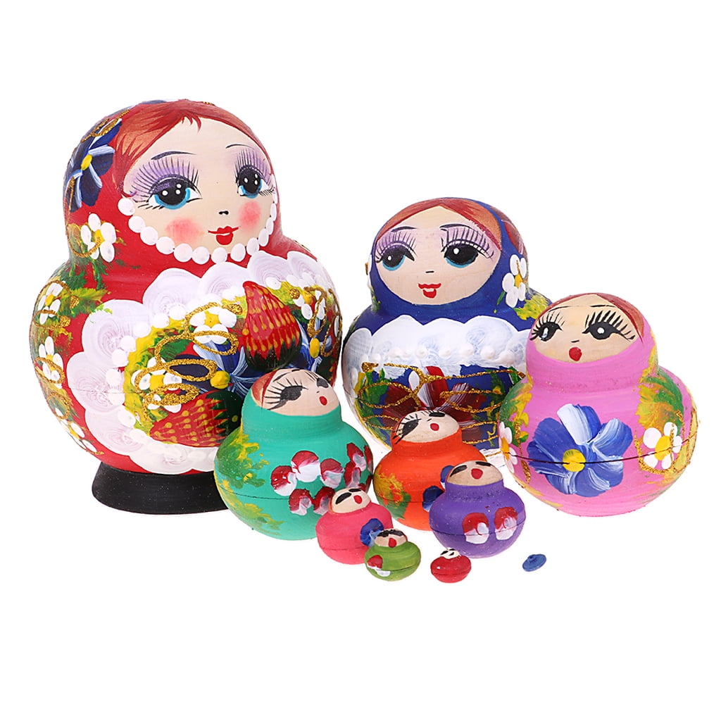 Russian Nesting Dolls Matryoshka Creative Wood Stacking Nested Set-10 Layers Handmade Painted Russian Babushka Dolls 