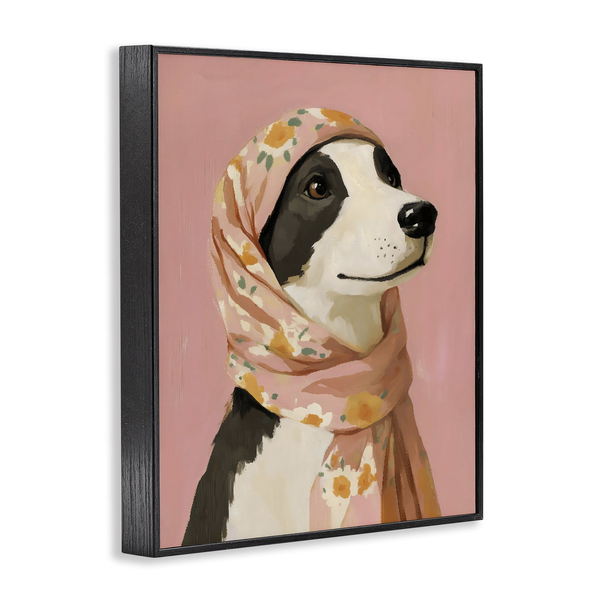 Stupell Industries Dog Babushka in Floral Scarf Black Framed Giclee Art, design by The Prints Vibe