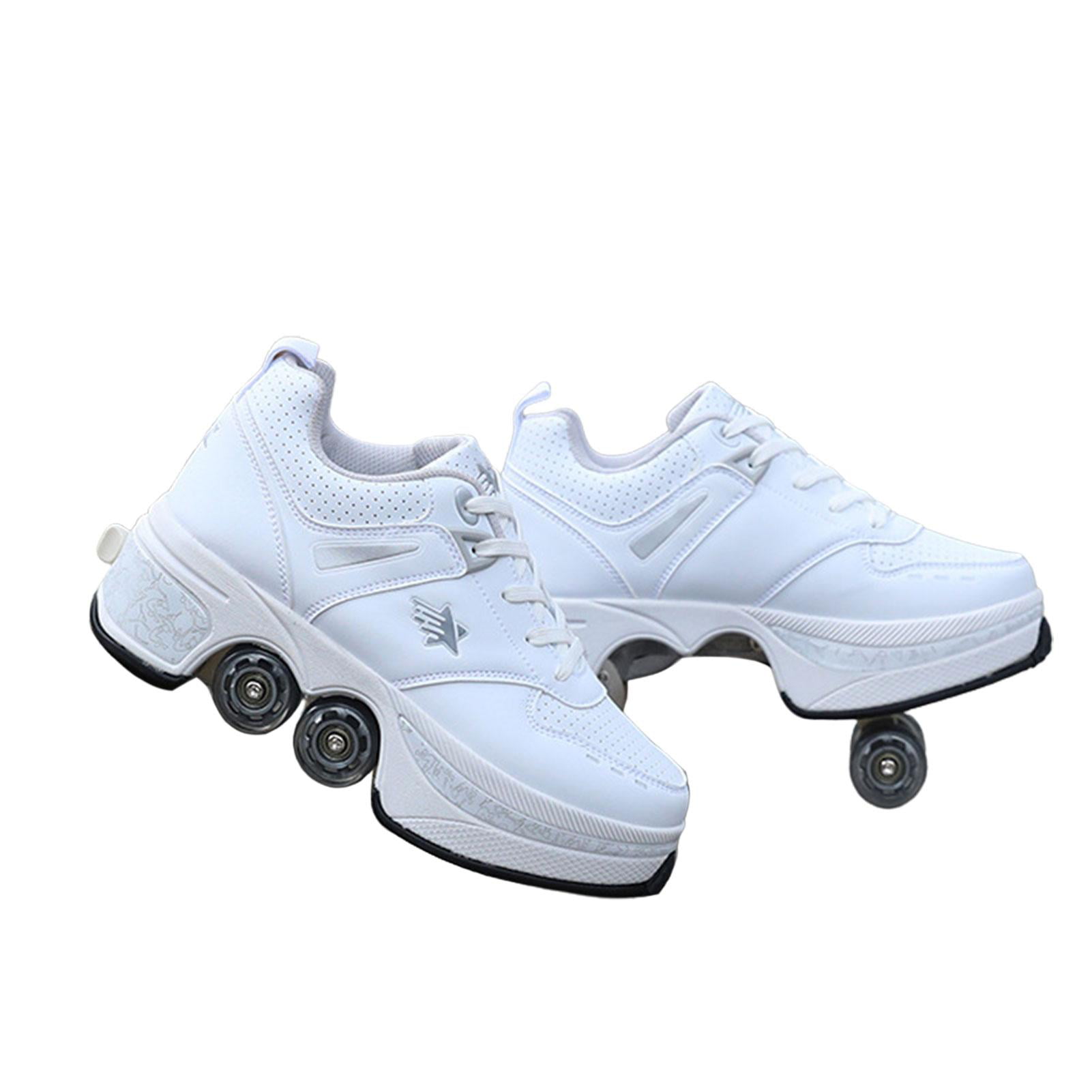 Roller Skates Deformation Parkour Shoes Automatic Walking Shoes 2 in 1 Double Line Skates/Kick Rollers Shoes for Adults Shoes with Wheels for Girls/Boys