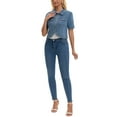 thumbnail image 2 of INSPIRE CHIC Women's Short Sleeve Denim Jackets Cropped Button Down with Pockets Classic Jean Jacket S Light Blue, 2 of 6
