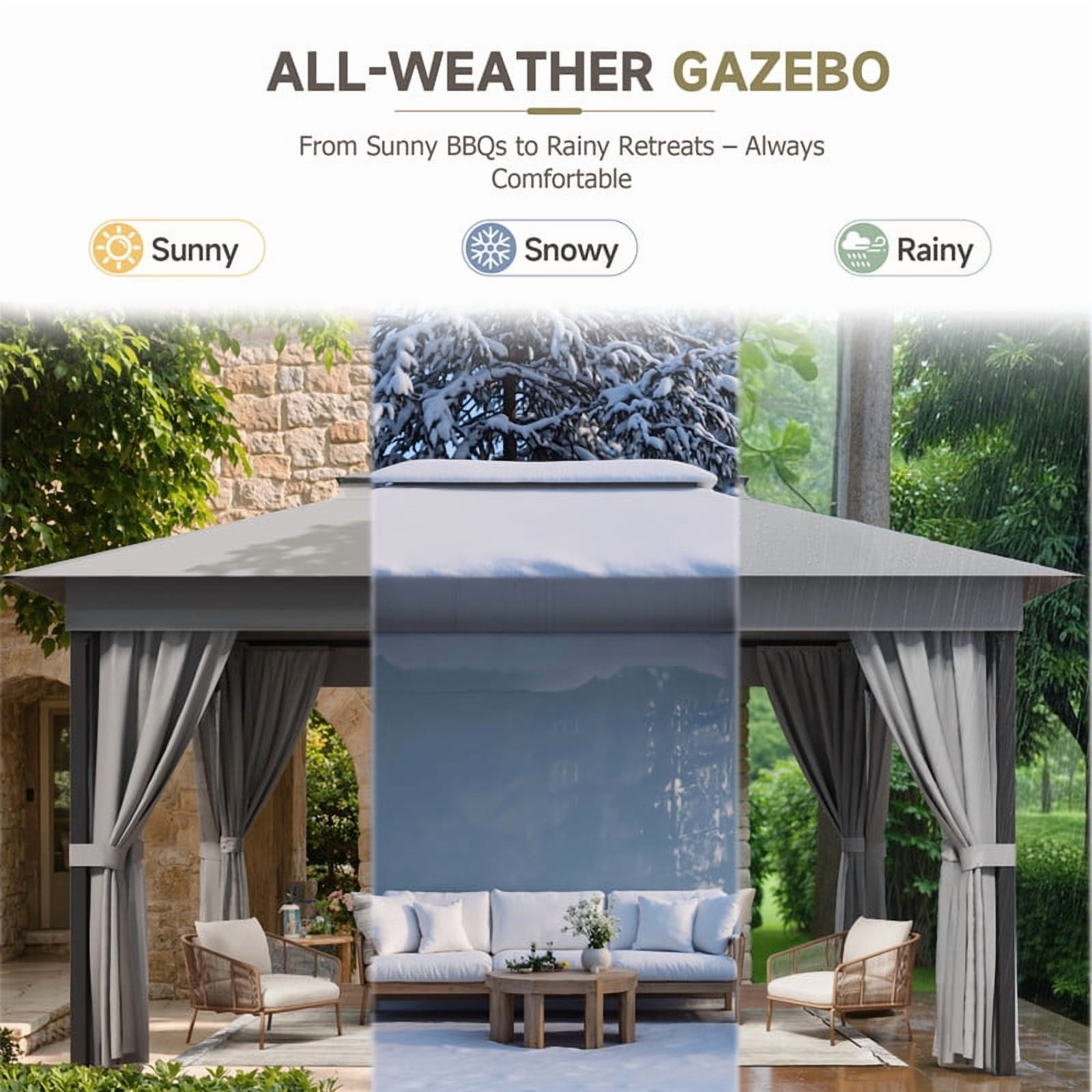 Devoko 10×13 ft Outdoor Pop Up Gazebo with Mosquito Netting，Double Roof Gazebo with Double Curtains for Backyard, Garden and Patio,Gray