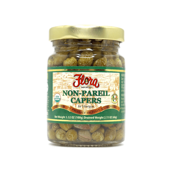 Flora Organic Non-Pareil Capers in Vinegar Brine - 3.5 Oz - Imported from Italy