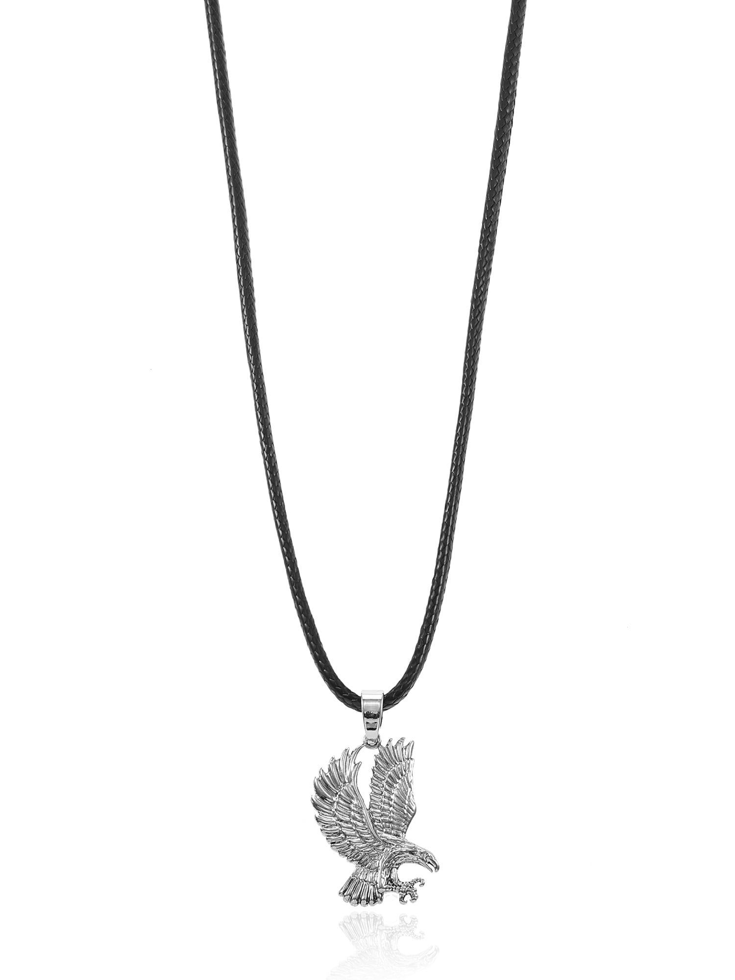 No Boundaries Men's Eagle Pendant Cord Necklace, Black and Silver, 1 Pack