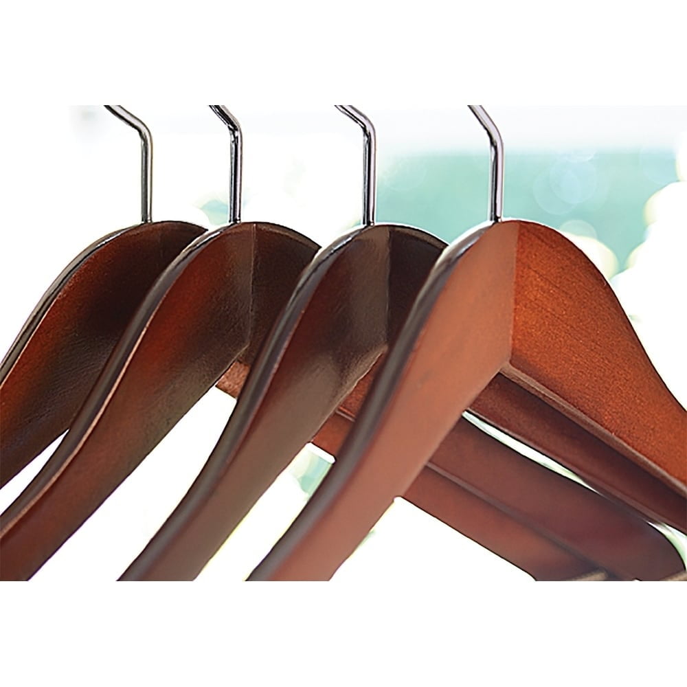 Concave Wooden Top Hanger with Walnut Finish, (Box of 12) Curved 1 Inch Thick Coat Hangers w/ Chrome Swivel Hook for Jackets, Fine Shirts, or Coats by International Hanger