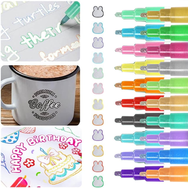 20 Pcs Silver Outline Marker Set New Glitter Gel Double Line Outline Pen Markers 20 Colorful Art Pens For Scrapbooking Writing Journal Drawing Coloring Greeting Cards 10ml Pens Medium Point