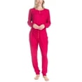 thumbnail image 3 of Ocean Pacific Women's Waffle Knit Pajama Set, Long Sleeve Henley and Jogger Sleep Pants, Red, L, 3 of 6