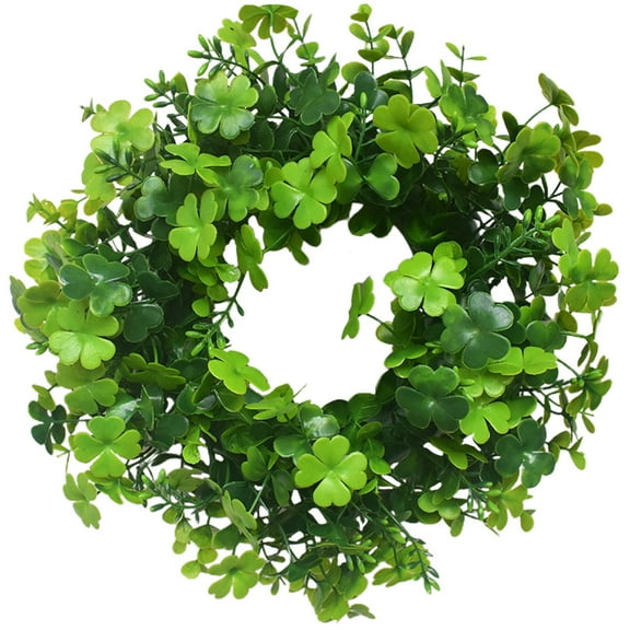 St Patricks Day Shamrock Wreath for Front Door,Lucky Clover Spring Summer Greenery Hanging for Farmhouse Wall Window Indoor Porch
