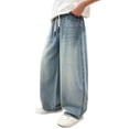 thumbnail image 2 of CAIXIA Baggy Jeans Y2k for Boys Wide Leg Stretch Denim Pants Baggy Loose Fit Long Trousers Elastic Waistband Streetwear with Pockets for Kids, 2 of 5