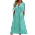thumbnail image 2 of Guieoi Womens Dresses Plus Size Short Sleeve Lapel-collar Half-buttoned Loose Casual Solid-color Pocket Dress Blue S, 2 of 6