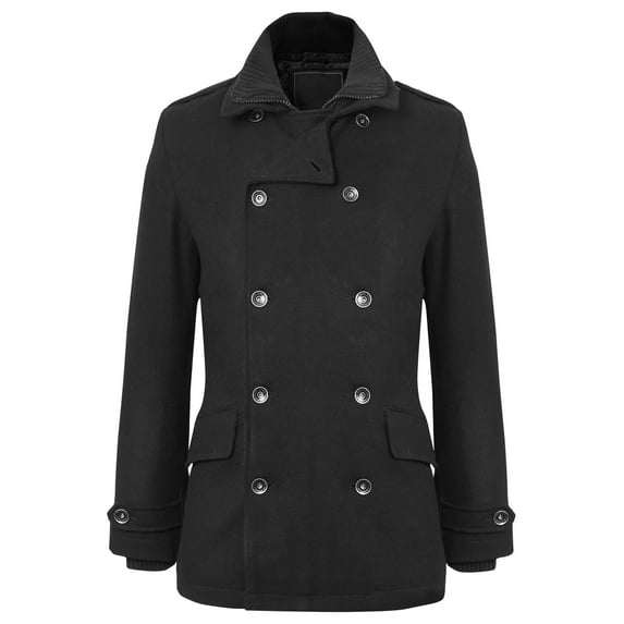 Ma Croix Mens Wool-Blend Classic Double Breasted Pea Coat with Ribbed Knit Zipper Bib