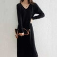 thumbnail image 2 of French Style Long Sleeve V Neck Wool Knit Dress Women Cozy Warm Casual Maxi Dress Fall Winter Layering Outfit Elegant Comfortable, 2 of 2