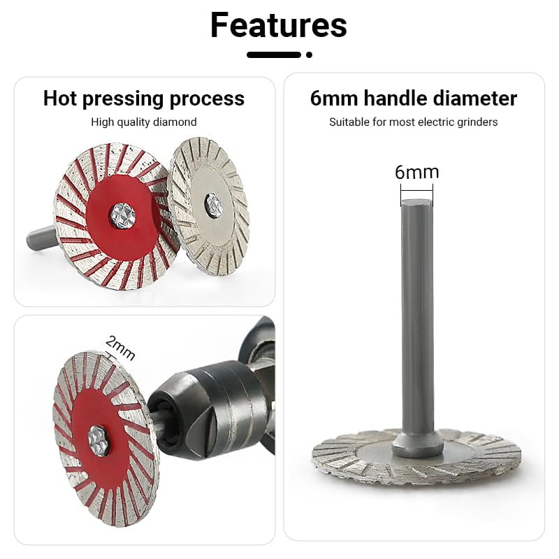 ABCISI 5-Piece 6mm Diamond Cutting Wheel Set,  Suitable for Rotary Tools - Mini Saw Blades with Mandrels for Dremel, Wood Carving, Jewelry Making & Precision Grinding