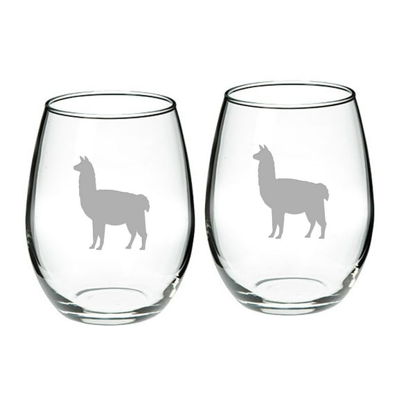 Llama Deep Etched Stemless Red Wine Glass