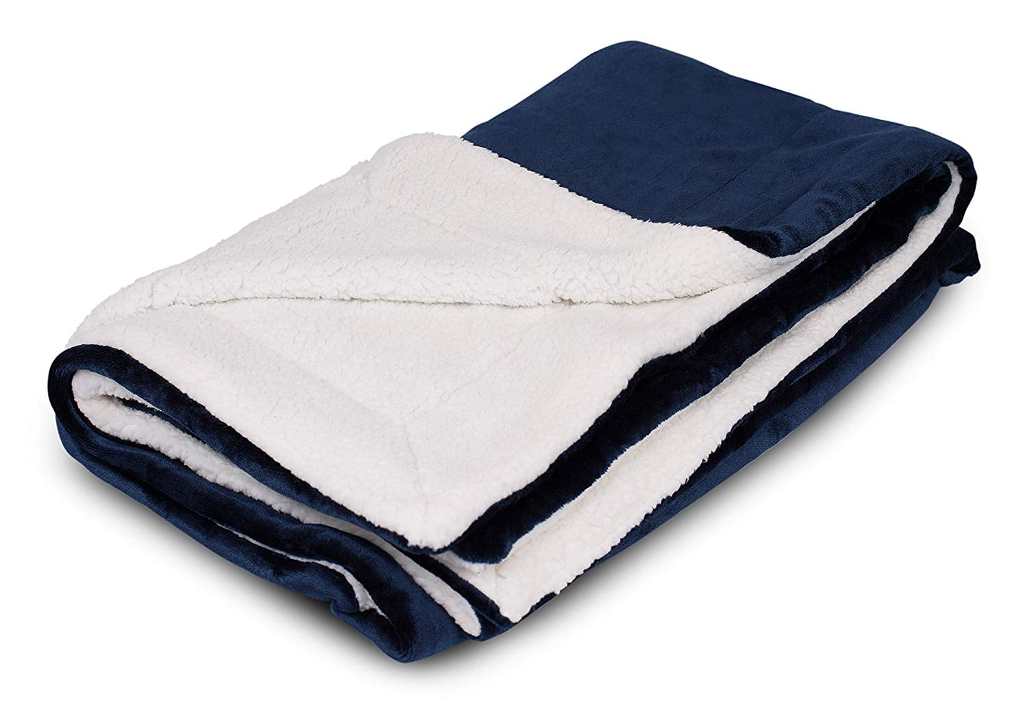 BirdRock Home Plush Reversible Sherpa Throw Blanket - Navy - 50 x 60'