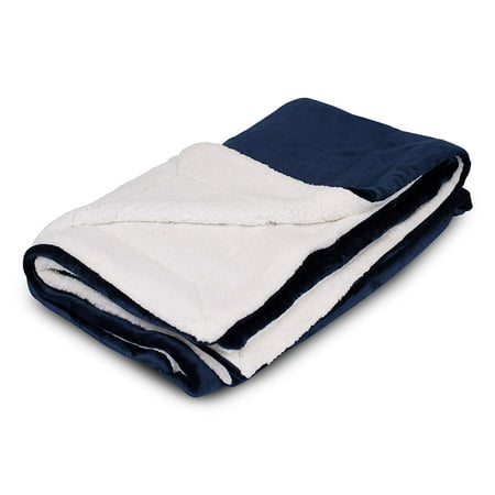 BIRDROCK HOME Internet's Best Plush Reversible Sherpa Throw Blankets | Navy (Blue) | Ultra Soft Couch Blanket | Light Weight Sofa Throw | 100% Microfiber Polyester | Easy Travel | Bed | 50 x
