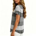 thumbnail image 5 of Lumistal Plus Size Women Summer Tops Thin Breathable Casual T-Shirts Striped Blouse Short Sleeve Top Basic Tee Fashion Leisure Tshirt for Women Going Out Tops XL-5XL Grey XXXXL, 5 of 7