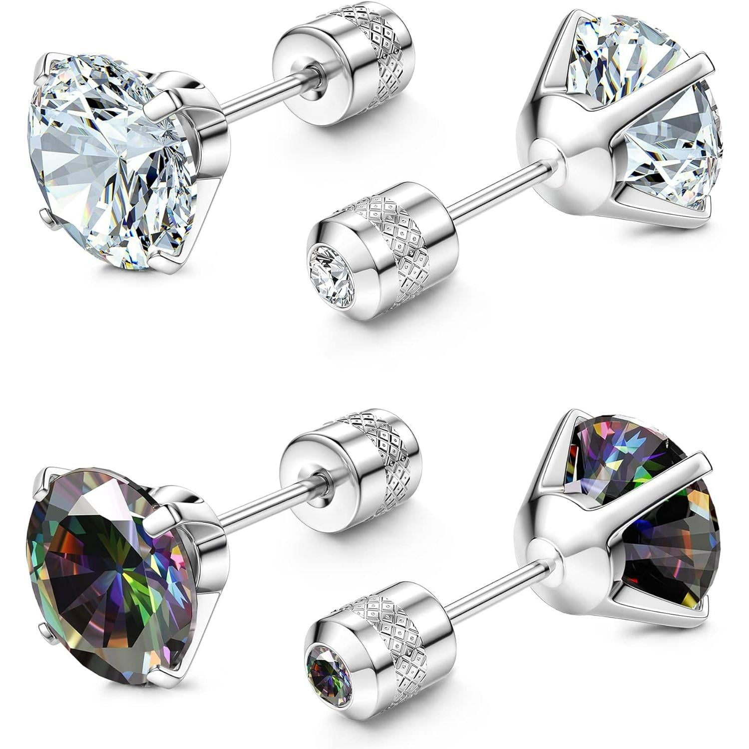 Jstyle Titanium Stud Earrings for Men Women, Studs Hypoallergenic, G23 Titanium Earrings for Sensitive Ears, Titanium Screw Back Earrings Round Cut CZ Stud Earrings Surgical Steel