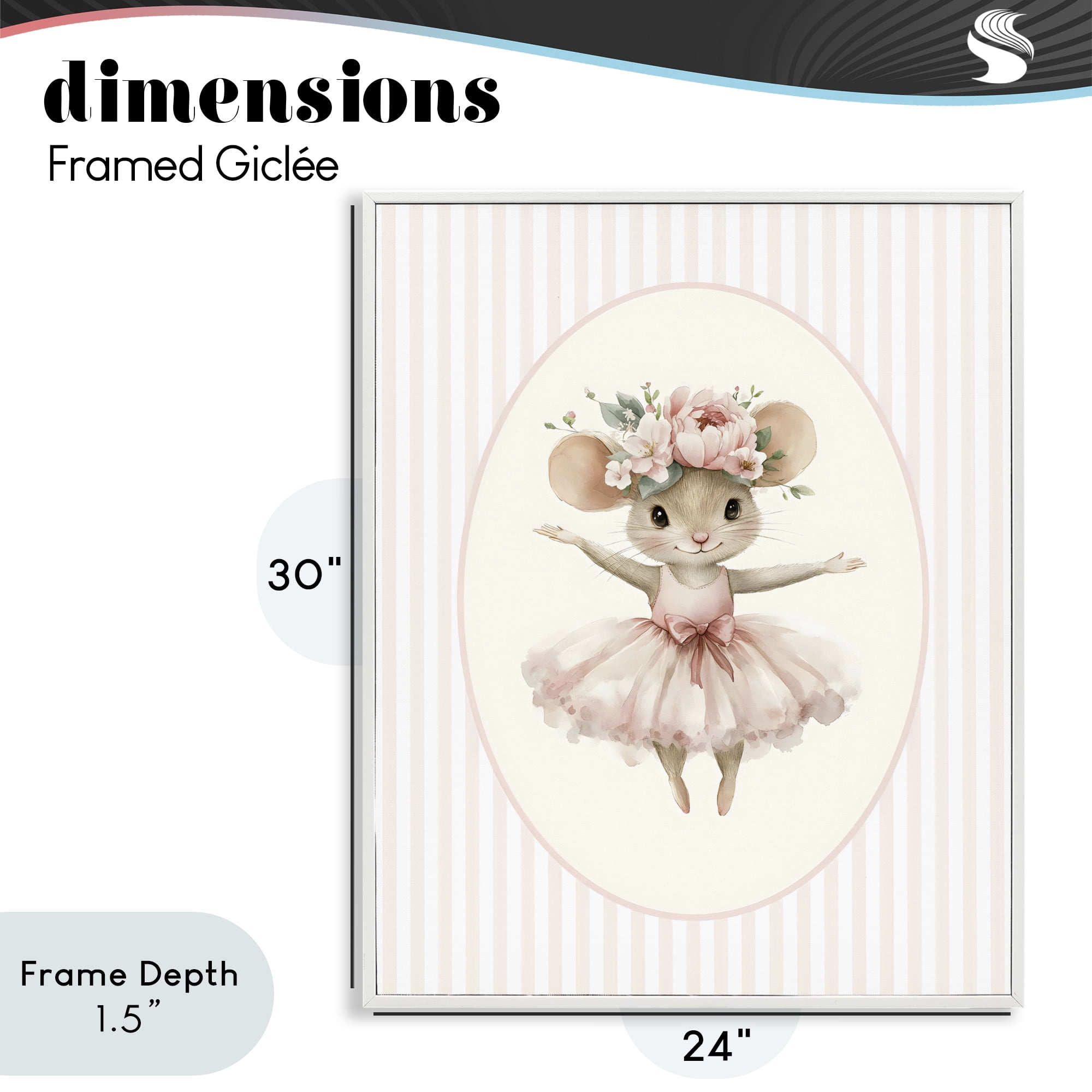 Stupell Industries Nursery Ballerina Mouse Striped White Framed Giclee Art, design by LSR Design Studio