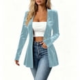 thumbnail image 4 of Yyeselk Women Open Front Velour Cardigan Coat Long Sleeve Button Down Tunic Blazer Cardigans Slim Fit Trendy Elegant Outerwear Light Blue M, 4 of 6