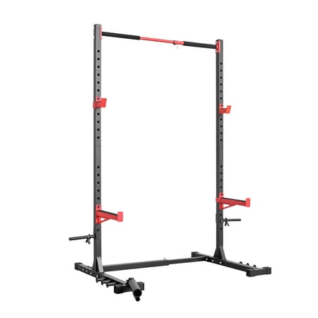 KFFKFF Adjustable Power Cage Rack, Versatile Squat Rack for Home Fitness, Strength Training Equipment with 6 Band Pegs, Landmine Attachment, and Safety Bars for Bench Press, Squats, and Pull-Ups