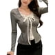 thumbnail image 2 of Camiseta de Larga para Mujer, Cuello Redondo, Estilo Casual, con Encaje, Efecto Dos Piezas. Gris M, 2 of 9