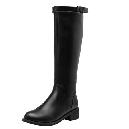 

nsendm Womens Knee High Wide Calf Boots Shoes Buckle Plus Women s Winter Thigh High Color Women High Boots with Heels Black 8.5