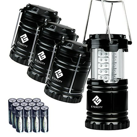 Etekcity 4 Pack Portable LED Camping Lantern with 12 AA Batteries - Survival Kit for Emergency, Hurricane, Power Outage (Black, Collapsible) (Best Battery Lantern For Power Outage)