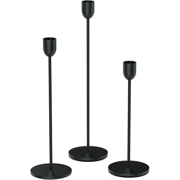 Black Tall Candle Candlestick Holder, 3PCS Taper Pillar Candle Sticks Stand Holders Decor, Centerpiece Dining Table Wedding Festive Fireplace Mantle Vintage Room Decorations, Housewarming Gift