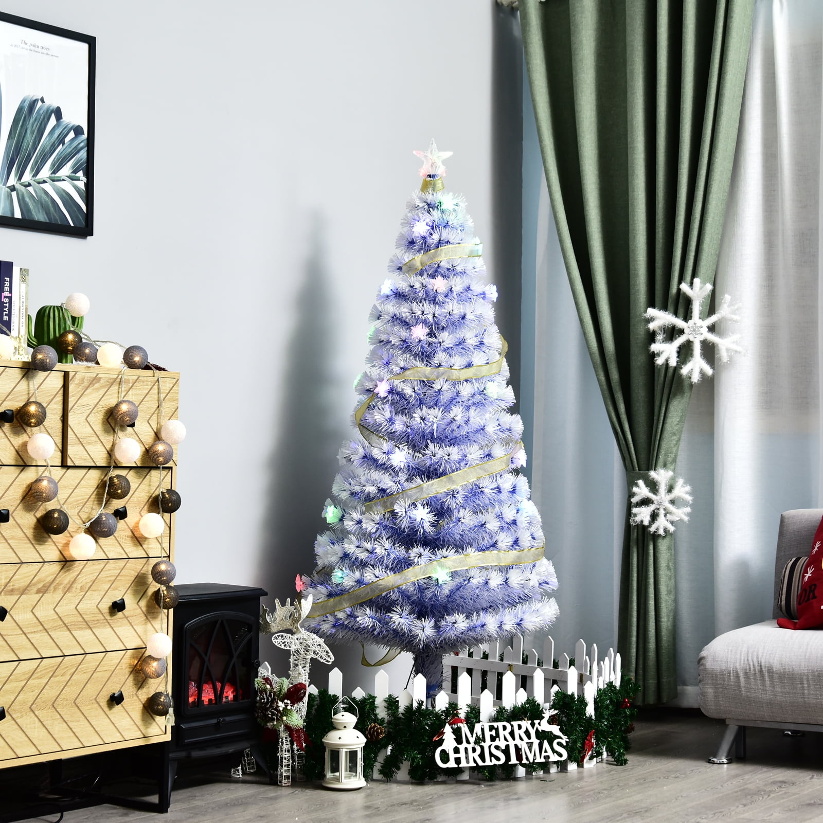 Homcom Artificial Fibre Optic Christmas Tree Seasonal Decoration W 21 Led Lights Pre Lit Easy Store 5ft White Blue Seasonal Decor Home Kitchen Umoonproductions Com