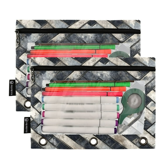 Ckdifva Metal Pencil Pouch 3 Ring Zipper Pencil Case Binder Pockets Clear Top Cosmetic Bag 2 Pack