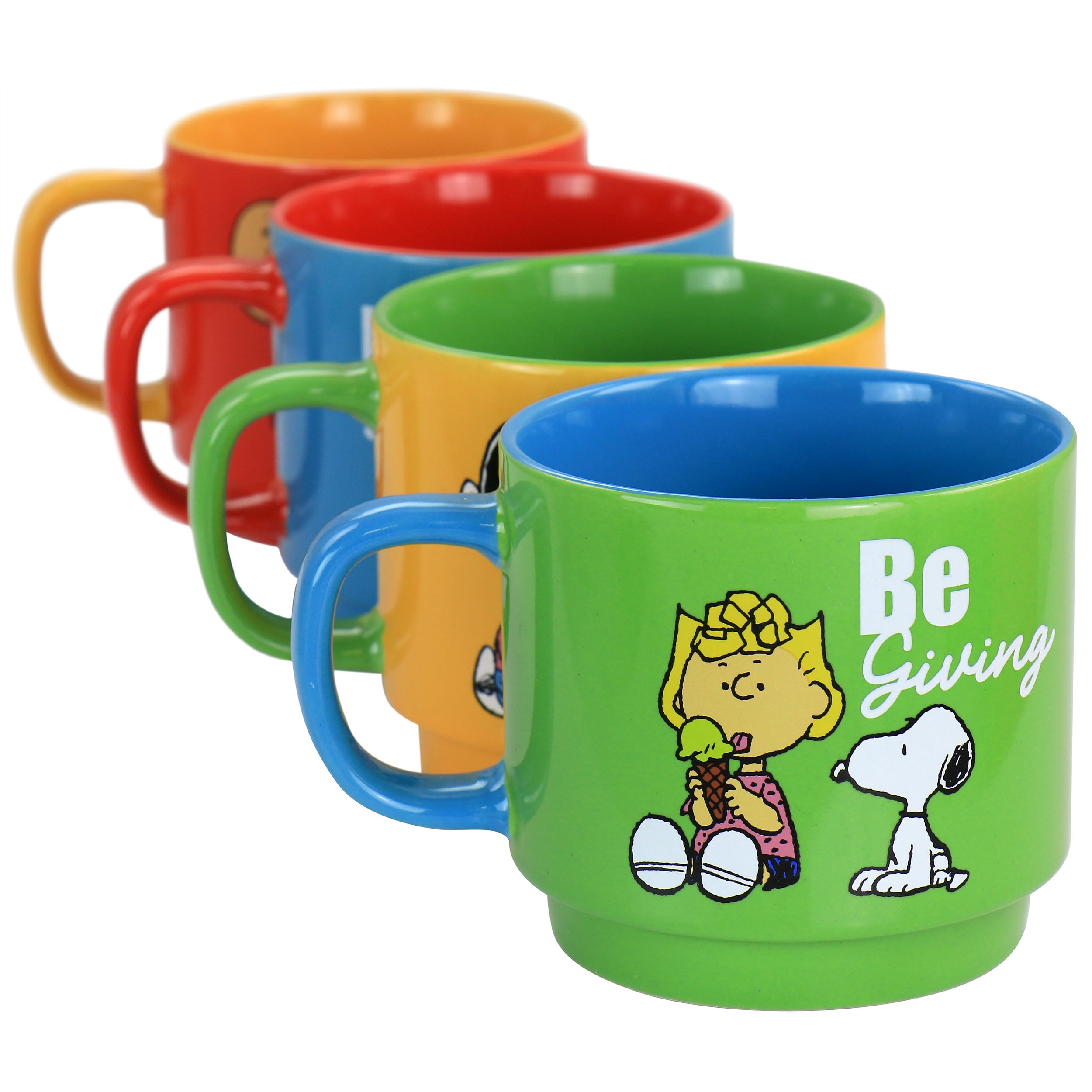 Gibson 134061.05 Peanuts Classic Gentle Reminders Collection Sto are Stackable Mug Set with Metal Stand, Assorted Color - 4 Piece