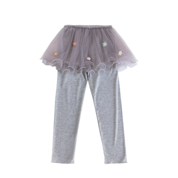 Ugoldhm Girls Footless Leggings with Tutu Skirt - Flower Tulle Ruffle Pantskirt for 2-10 Years