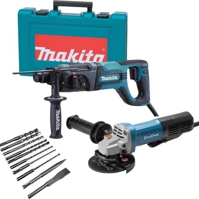 Miniesmeril DC + Rotomartillo Makita HR2475 +Kit de Brocas