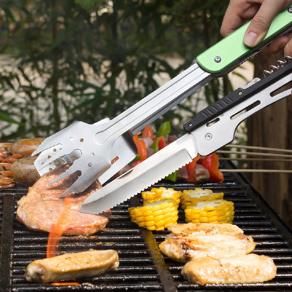 Roxon 6-in-1 Collapsible Grill Multitool - Fork, Spatula, Wine Opener, Knife, Tong- Green Color