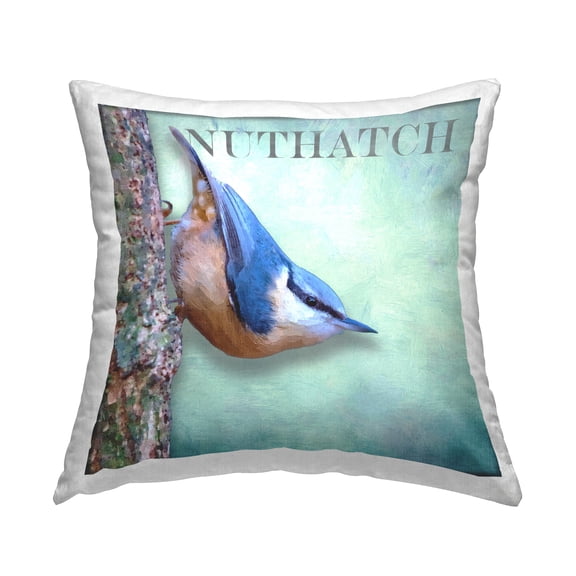 Stupell Industries Blue Nuthatch Bird Woodland Nature Design by Alpenglow Workshop Throw Pillow