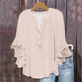 thumbnail image 2 of Women Short Sleeve Tunic Blouse Spring Fashion Clothing Bell Casual Clothes Comfortable Womens Tops Beige, 2 of 5