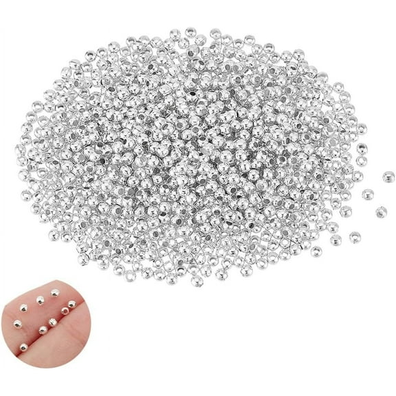 About 2500Pcs Round Beads Silver Spacer Beads Small Seamless Beads Smooth Loose Beads 1.5mm Hole Metal Ball Tiny Beads for Bracelet Chain Layered Satellite Jewelry Making 2.5x2mm 1set