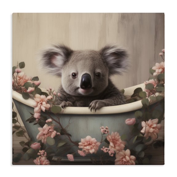 Stupell Industries Cottage Koala Bathroom Pink Florals Canvas Art, 17 x 17, by Lazar Studio