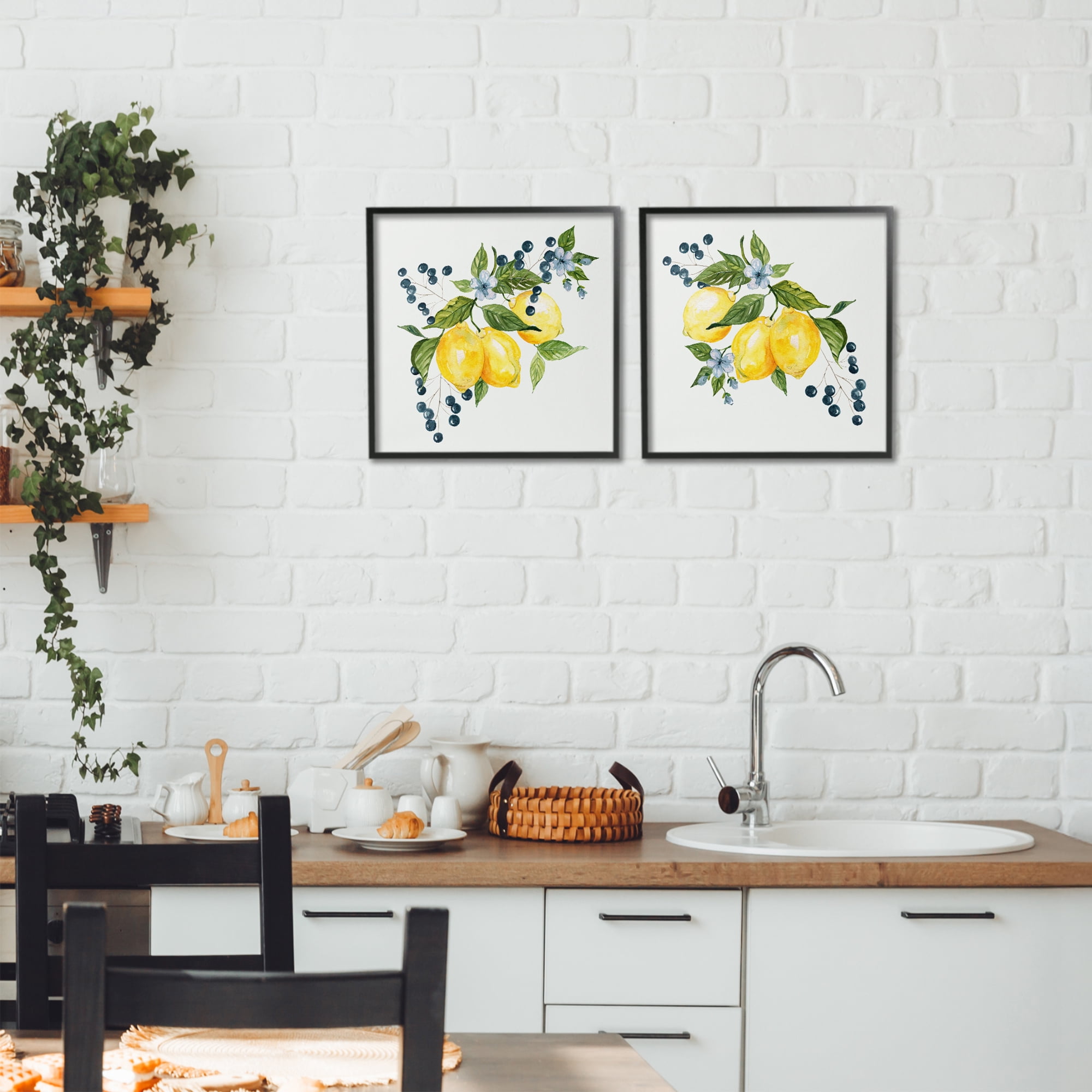 Stupell Industries Citrus & Berries Cluster 2 Piece Black Framed Giclee Art Set, design by Livi Finn