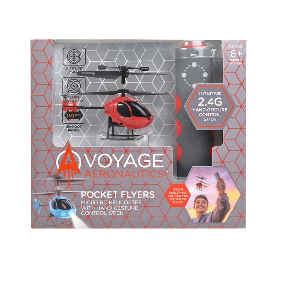 Voyage Aeronautics Micro RC Helicopter Pocket Flyer for Kids and Adults, Gesture Control, Red