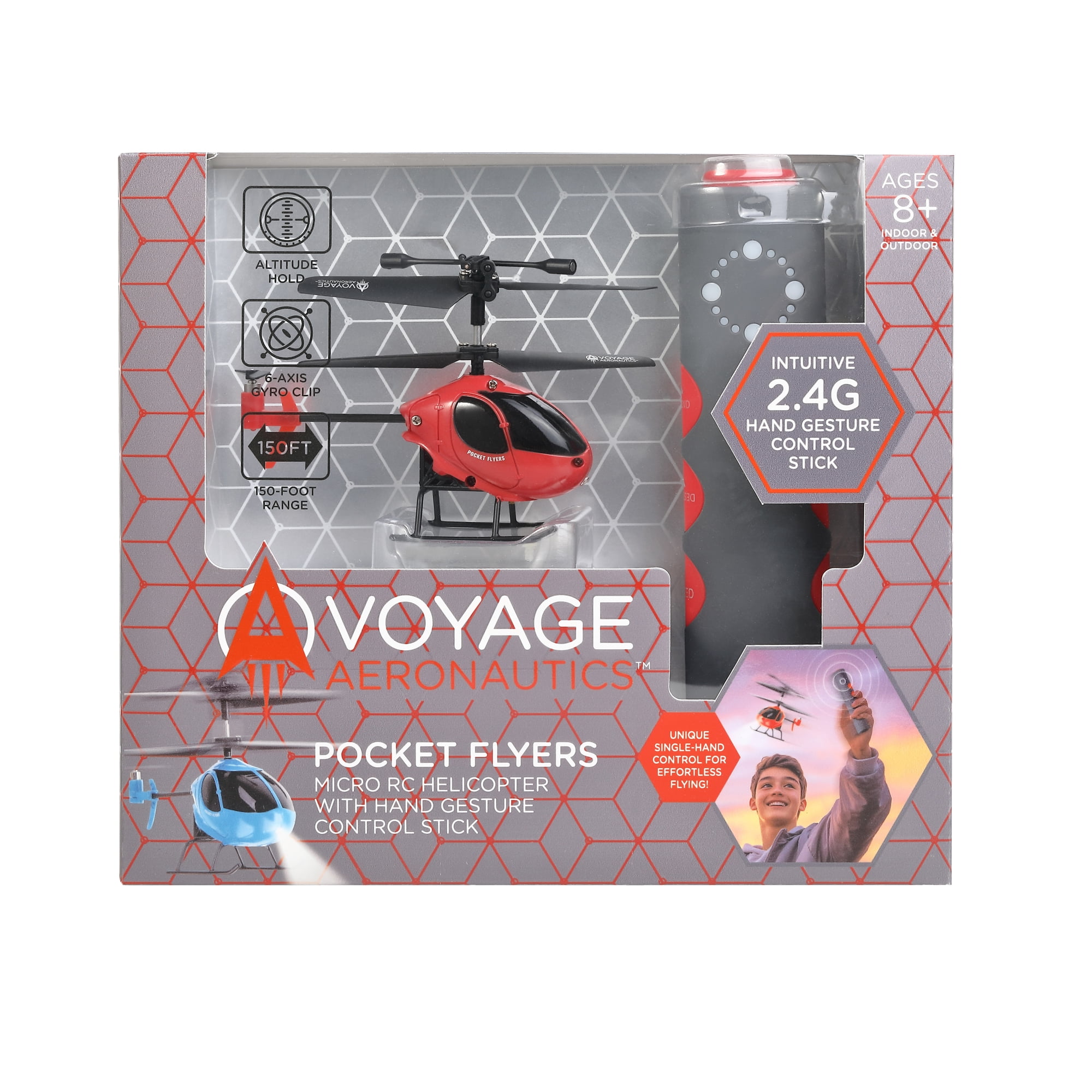 Voyage Aeronautics Micro RC Helicopter Pocket Flyer for Kids and Adults, Gesture Control, Red