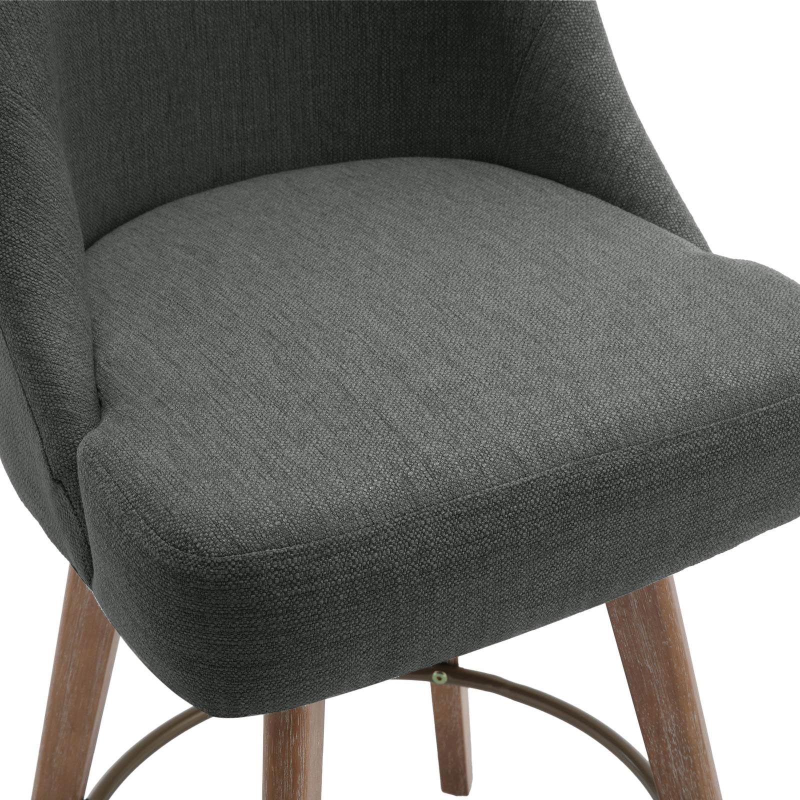 WOOW DEPOT 26" Swivel Bar Stools Large Seat Set of 2, Upholstered Linen Fabric w/ Mid-Back Wood Legs, Modern Armless Island Counter Barstools Kitchen Pub Chair, Gray