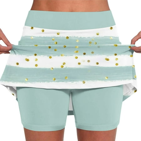 SKSloeg Womens Skorts with Pockets Tummy Control Plus Size Skorts for Women High Waist Athletic Sports Pants Skirt Casual Shorts Striped Mint Green S