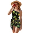 thumbnail image 2 of SEANATIVE Girls Swimsuits One-Piece Bathing Suit with Mesh Cover Up Skirt Lightweight Soft Swimwear Cut Out Design Beachwear with Adjustable Strap, Size 13-14, Jamaican Flag Hibiscus Palm Tree, 2 of 7